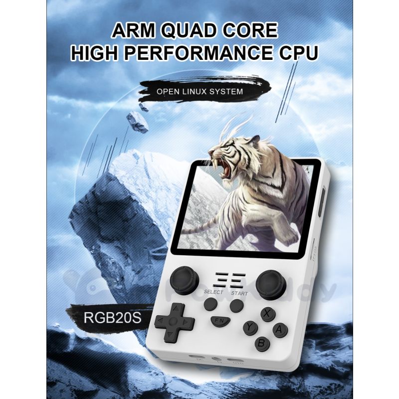 Objavte POWKIDDY RGB20S prenosnú hernú konzolu s 3.5-palcovým 4:3 IPS displejom pre nostalgické retro hranie