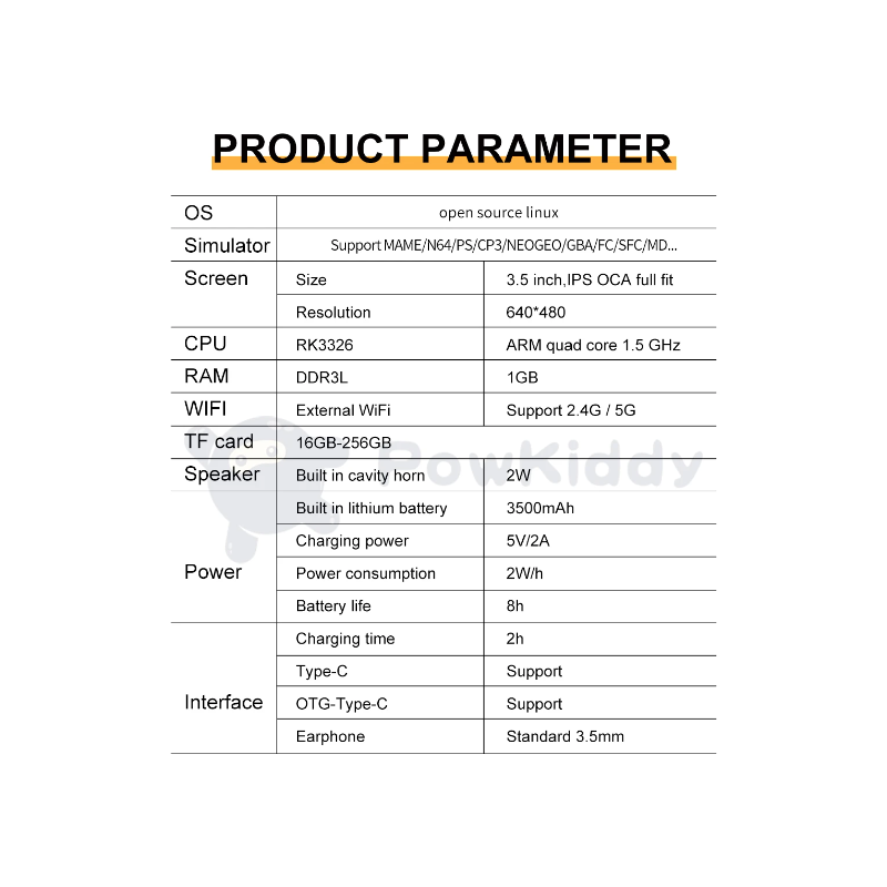 Prenosná konzola POWKIDDY RGB20S Ručná herná konzola s 3,5-palcovým 4:3 IPS displejom na Retro hranie