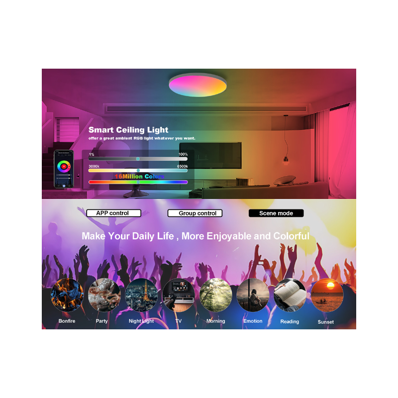 Moderné 24W Tuya Zigbee Inteligentné stropné svietidlo Wifi RGBCW pre Inteligentnú domácnosť s Alexa