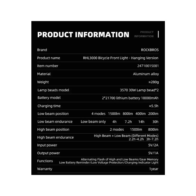 Svetlo na bicykel ROCKBROS RHL3000 3000 lúmenov predné svetlo vodotesné s 10000 mAh LED pre MTB a cyklistiku