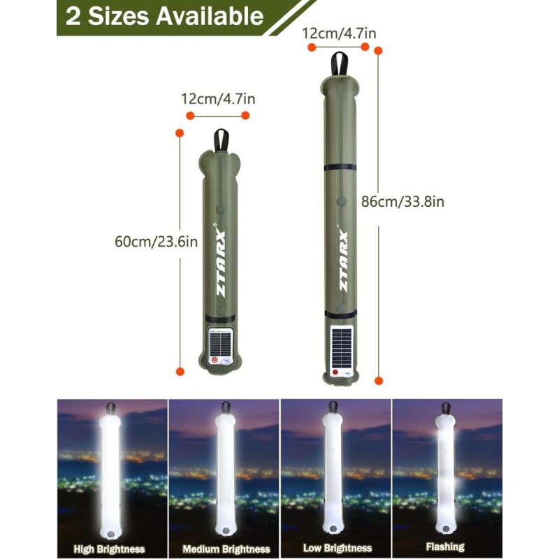 ZTARX Nafukovacia Solárna Kempingová Lampa IP66 Vodotesná, Skladacia, Magnetická pre Turistiku a Outdoor