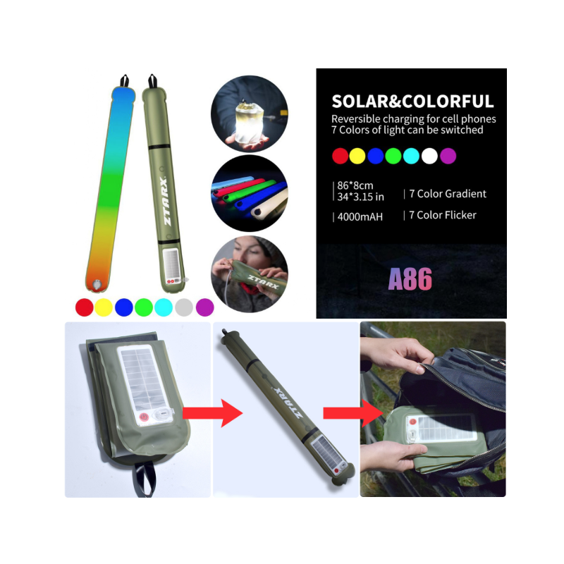 ZTARX Nafukovacia Solárna Kempingová Lampa IP66 Vodotesná, Skladacia, Magnetická pre Turistiku a Outdoor