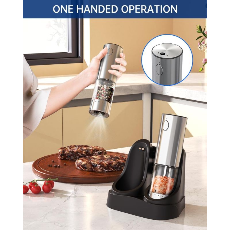 Dokonalé dochucovanie: Elektrické mlynčeky na soľ a korenie - Nabíjateľná nerez súprava, dvojrýchlostná