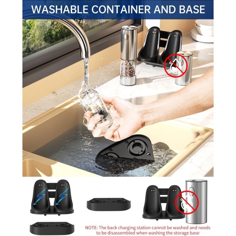 Dokonalé dochucovanie: Elektrické mlynčeky na soľ a korenie - Nabíjateľná nerez súprava, dvojrýchlostná