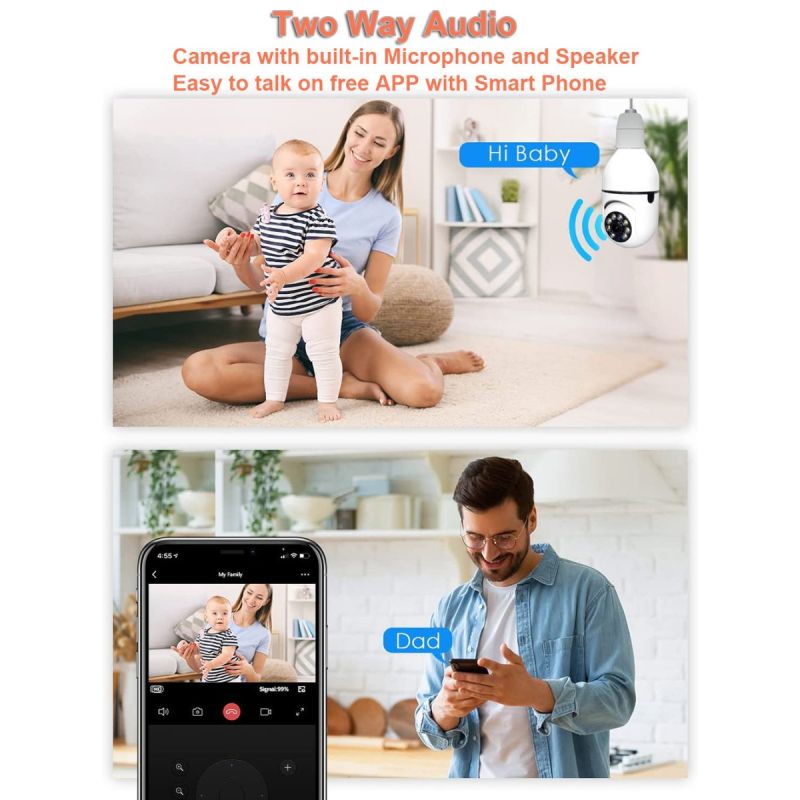 5G Wifi E27 žiarovka Sledovacia kamera s nočným videním a obojsmerným audio do inteligentnej domácnosti