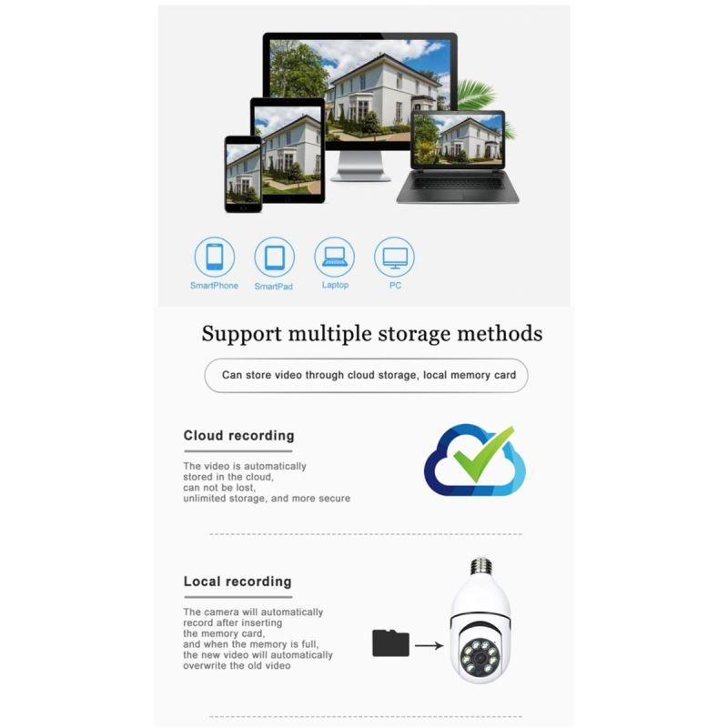 5G Wifi E27 žiarovka Sledovacia kamera s nočným videním a obojsmerným audio do inteligentnej domácnosti