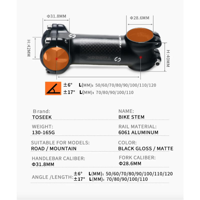 TOSEEK MTB predstavec 28,6-31,8 mm pre cyklistických nadšencov ľahký hliník a uhlík rôzne dĺžky a uhol