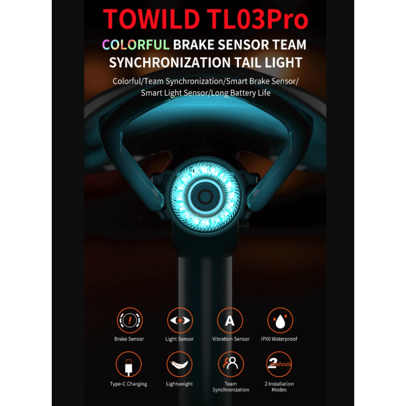 TOWILD TL03Pro LED zadné svetlo na bicykel s inteligentným brzdovým senzorom bezpečnostné cyklistické doplnky