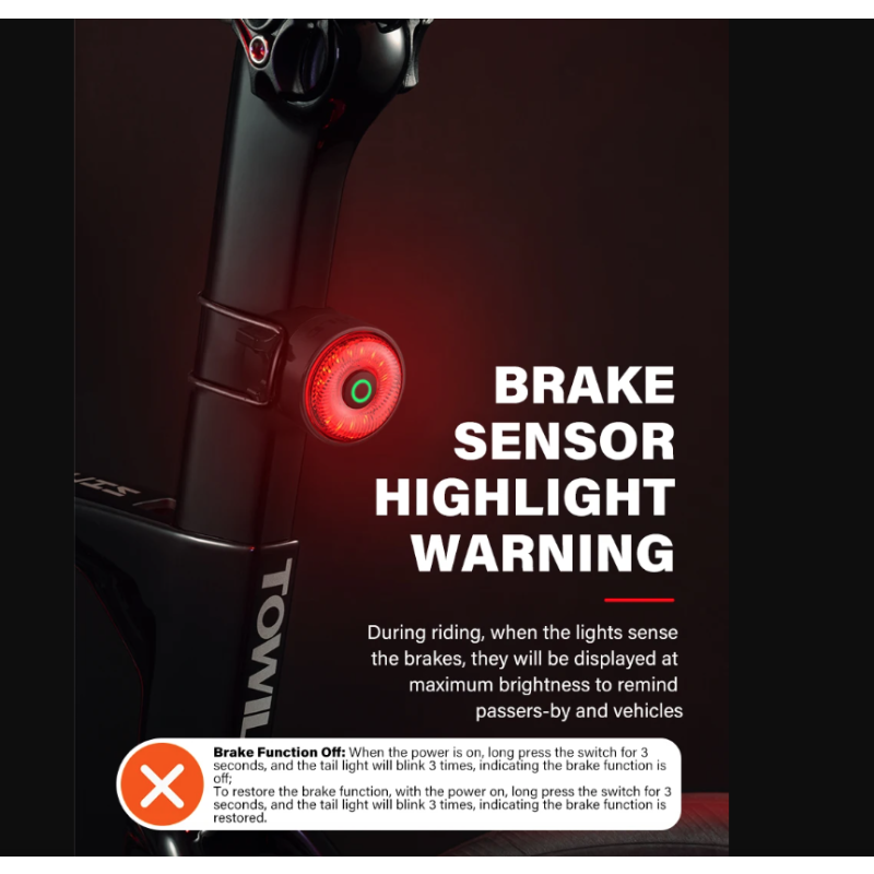 TOWILD TL03Pro LED zadné svetlo na bicykel s inteligentným brzdovým senzorom bezpečnostné cyklistické doplnky