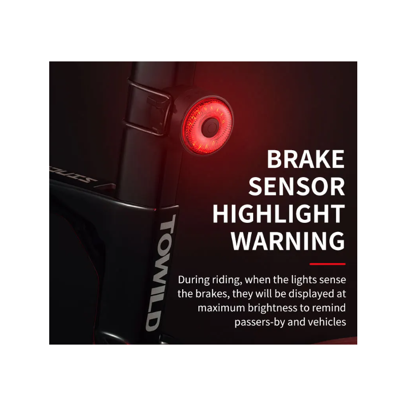 TOWILD TL03 bicykel inteligentné svetlo s automatickou detekciou bŕzd a LED zadné svetlo pre cyklistickú bezpečnosť