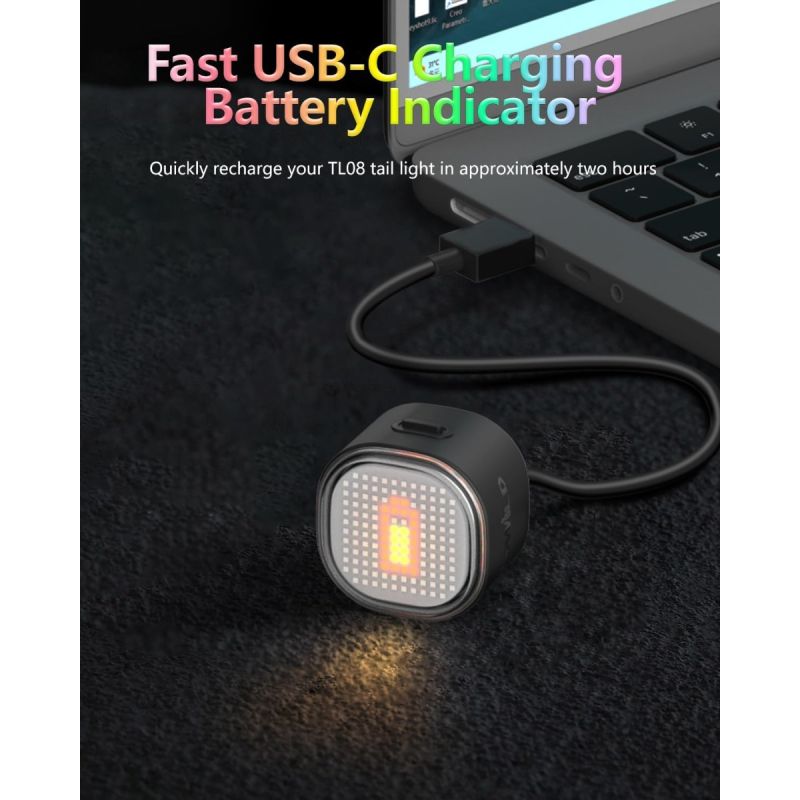 TOWILD TL08 Plnofarebné Zadné Svetlo na Bicykel | Prispôsobiteľné Vzory | Brzdové Svetlo | USB-C | IPX6 pre Bezpečnosť