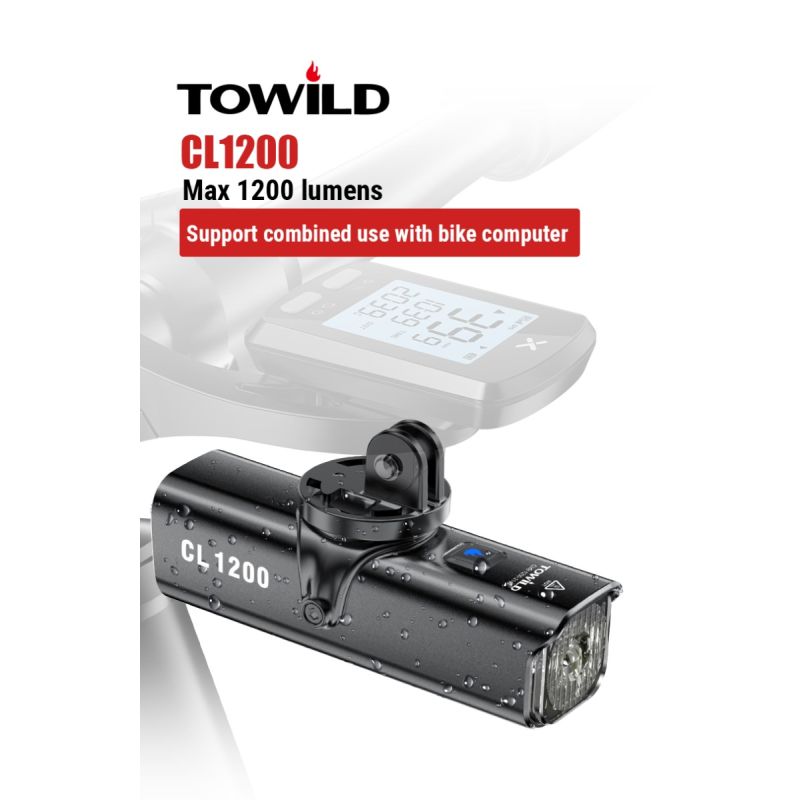 Predné svetlo TOWILD CL1200 1200LM LED USB dobíjacie vodotesné cyklistické príslušenstvo pre nočné jazdenie