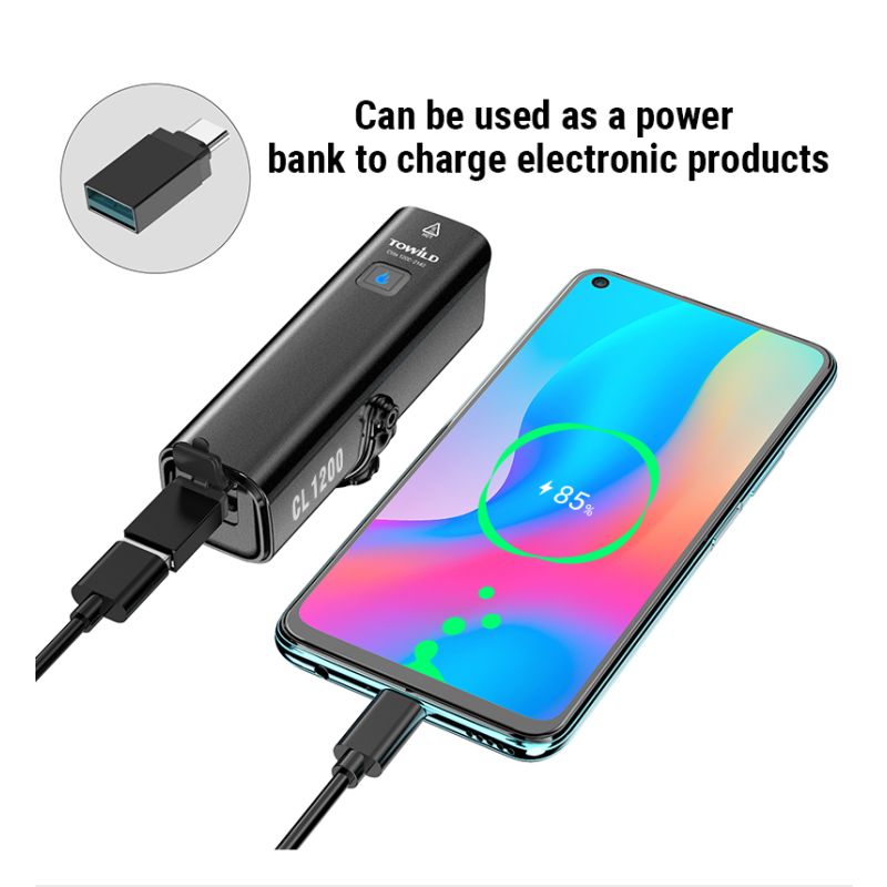 Predné svetlo TOWILD CL1200 1200LM LED USB dobíjacie vodotesné cyklistické príslušenstvo pre nočné jazdenie