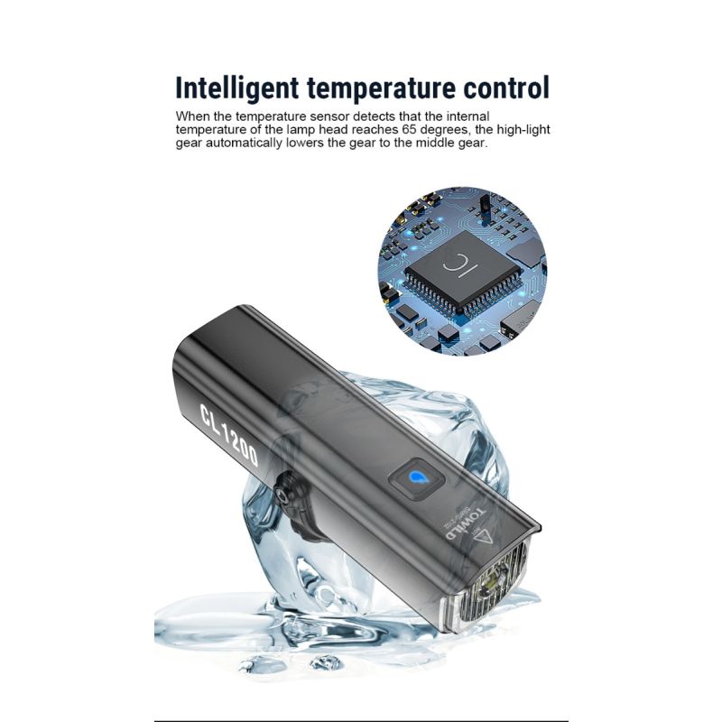Predné svetlo TOWILD CL1200 1200LM LED USB dobíjacie vodotesné cyklistické príslušenstvo pre nočné jazdenie