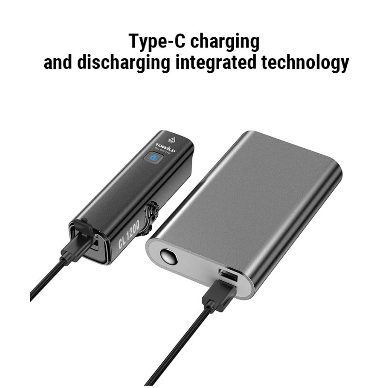 Predné svetlo TOWILD CL1200 1200LM LED USB dobíjacie vodotesné cyklistické príslušenstvo pre nočné jazdenie