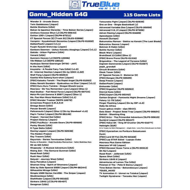 True Blue Mini Crackhead Pack 32G Fight Pack PS ONE MINI herná knižnica nostalgia jednoduchá inštalácia