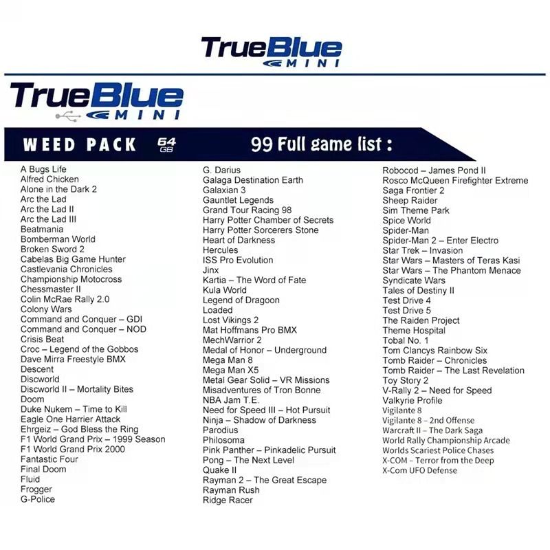 True Blue Mini Crackhead Pack 32G Fight Pack PS ONE MINI herná knižnica nostalgia jednoduchá inštalácia
