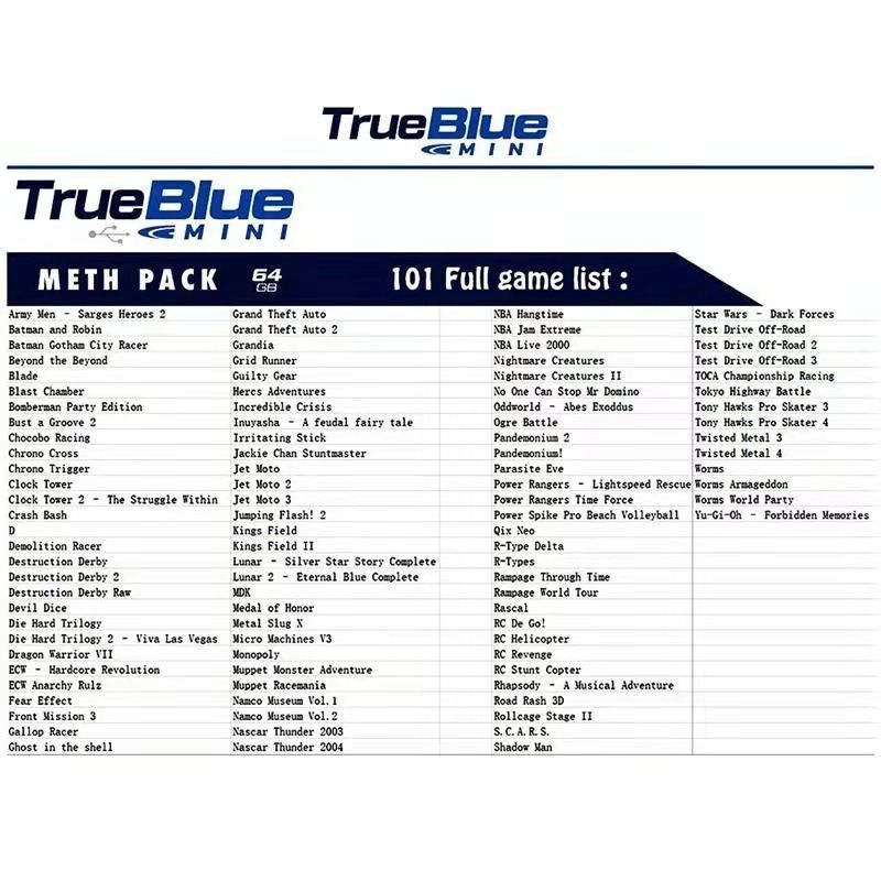 True Blue Mini Crackhead Pack 32G Fight Pack PS ONE MINI herná knižnica nostalgia jednoduchá inštalácia