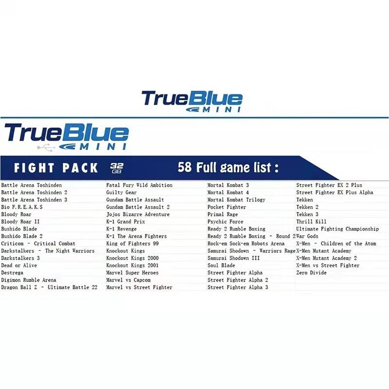 True Blue Mini Crackhead Pack 32G Fight Pack PS ONE MINI herná knižnica nostalgia jednoduchá inštalácia