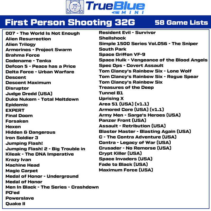 True Blue Mini Crackhead Pack 32G Fight Pack PS ONE MINI herná knižnica nostalgia jednoduchá inštalácia