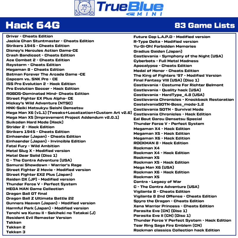 True Blue Mini Crackhead Pack 32G Fight Pack PS ONE MINI herná knižnica nostalgia jednoduchá inštalácia