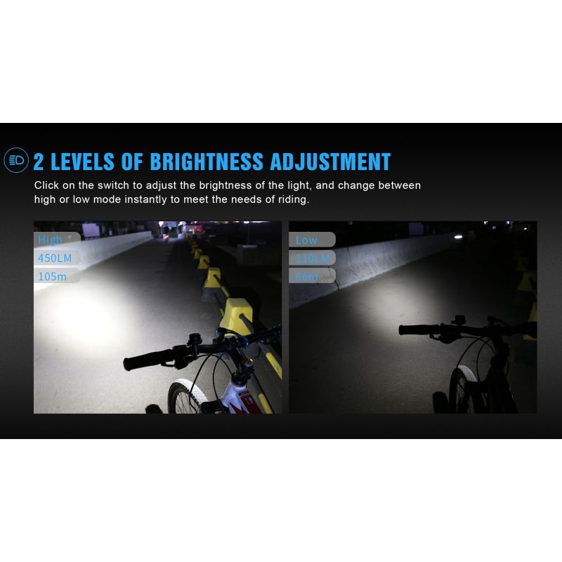 TrustFire D2R ľahké cyklistické svetlo 450LM Typ-C dobíjacie vodotesné pre mestskú a horskú cyklistiku