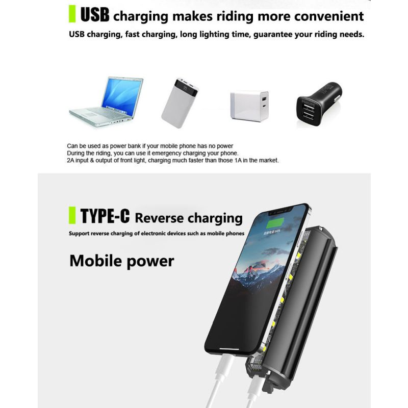 Predné LED svetlo na bicykel 5200 lúmenov USB nabíjanie 8000mAh batéria vodotesné MTB príslušenstvo