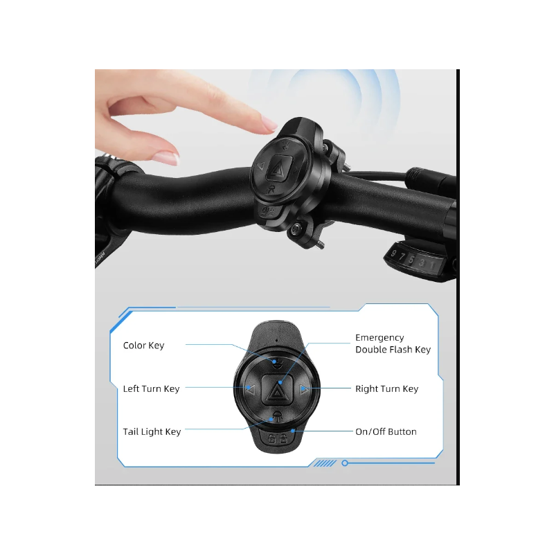 Všestranné zadné svetlo na bicykel farebné blikanie nabíjateľné inteligentné brzdové svetlo s diaľkovým ovládaním