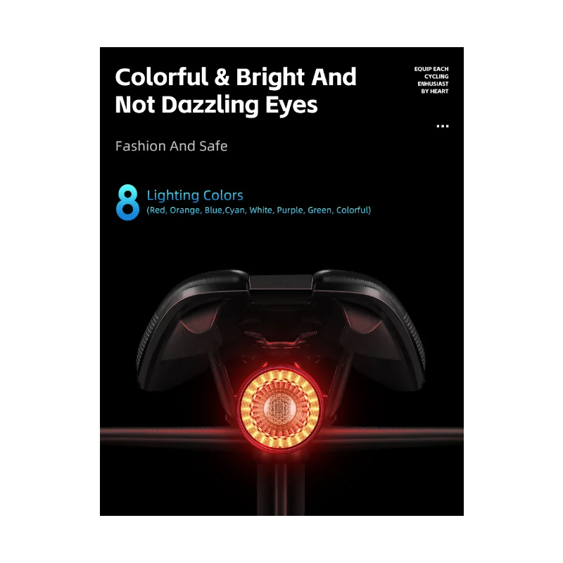 Všestranné zadné svetlo na bicykel farebné blikanie nabíjateľné inteligentné brzdové svetlo s diaľkovým ovládaním
