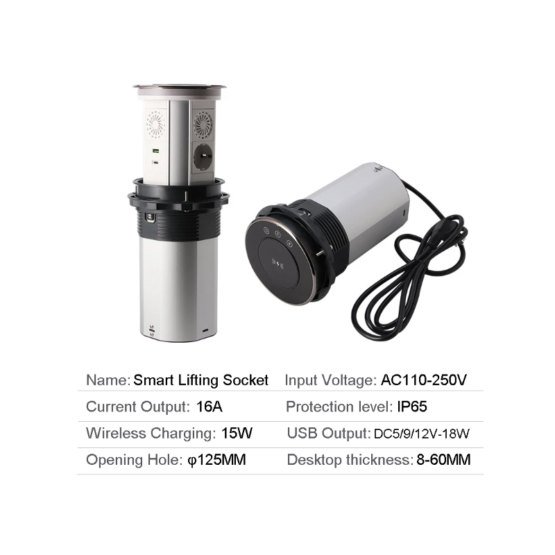 VENSTPOW Elektrické zdvíhacie zásuvky s USB bezdrôtovým nabíjaním Skrytá stolová zásuvka Štandard EU zásuvka