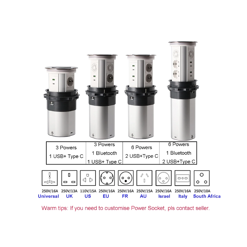 VENSTPOW Elektrické zdvíhacie zásuvky s USB bezdrôtovým nabíjaním Skrytá stolová zásuvka Štandard EU zásuvka