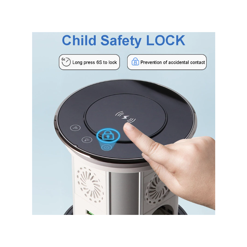 VENSTPOW Elektrické zdvíhacie zásuvky s USB bezdrôtovým nabíjaním Skrytá stolová zásuvka Štandard EU zásuvka