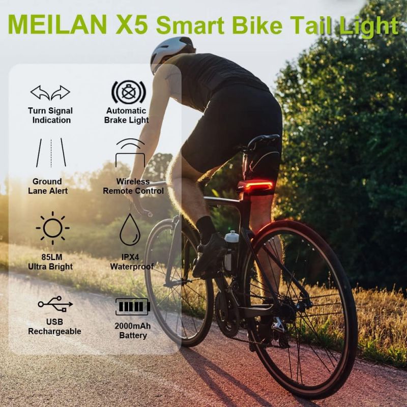 Meilan X5 Inteligentné zadné svetlo na bicykel so smerovkami, automatickou brzdou. USB nabíjateľné pre bezpečnú cyklistiku.