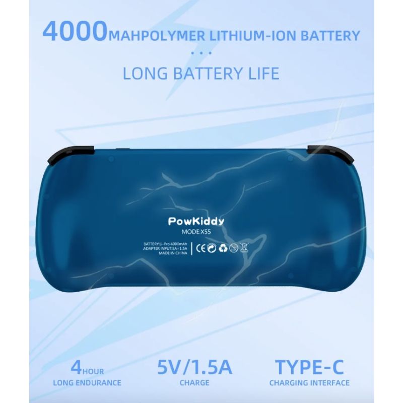 Objavte POWKIDDY X55 ručná herná konzola IPS displej 5,5 palca retro hranie RK3566 procesor živé farby.