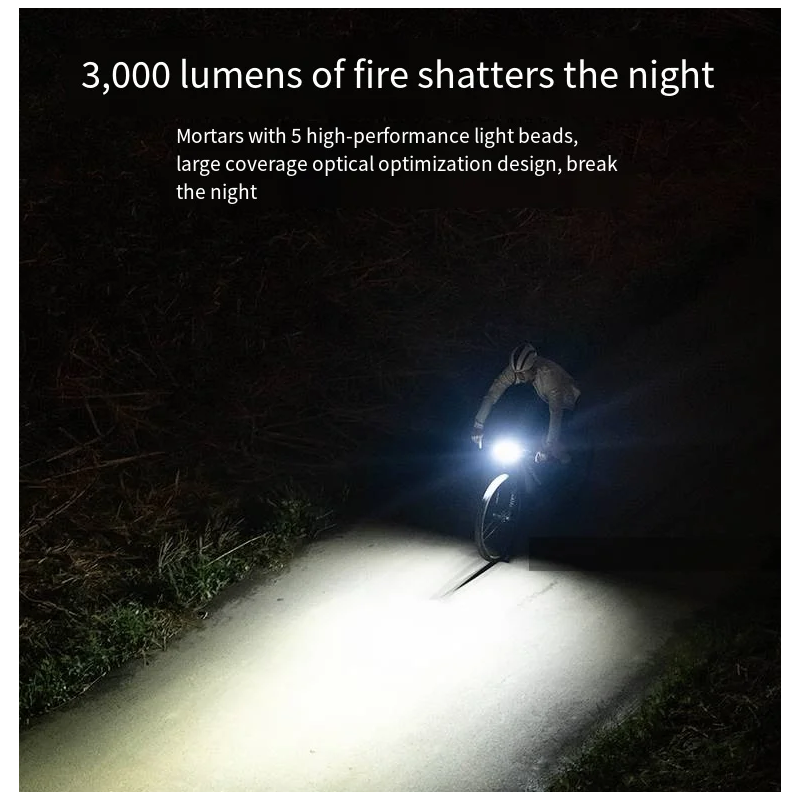 XOSS XL3000 svetlo na bicykel 3000 lúmenov vodotesné 10 režimov káblový spínač TypeC nabíjateľné bezpečnosť