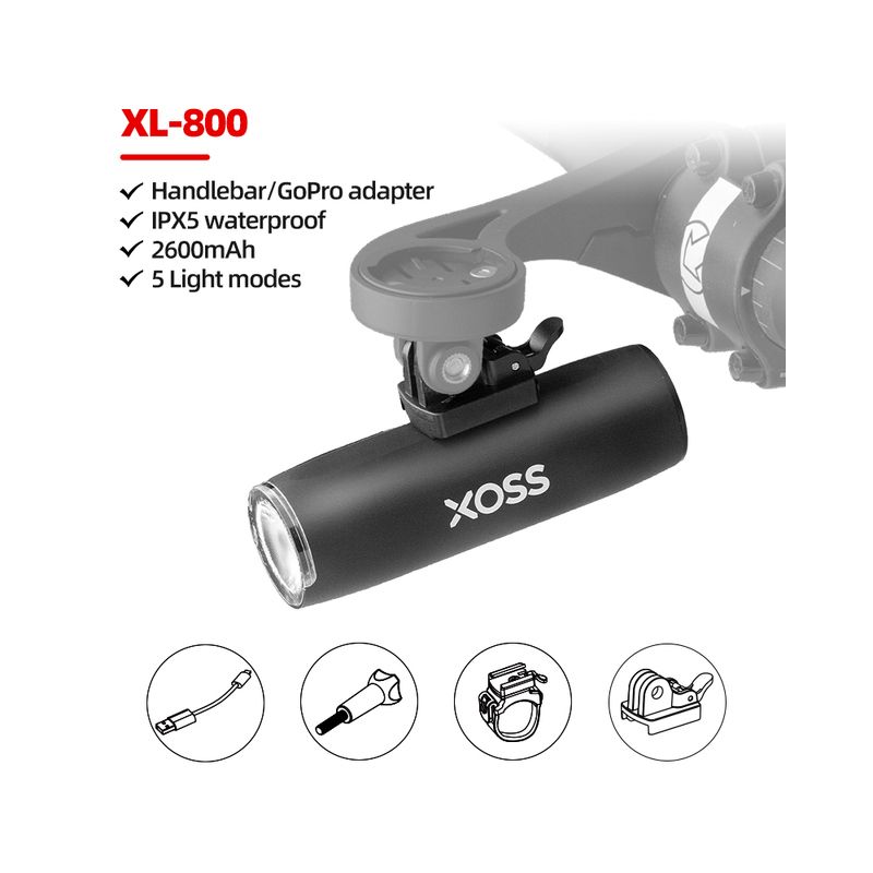XOSS Bike Light Predné svetlo 800Lm Vodotesné USB nabíjateľné pre nočnú jazdu MTB cyklistické vybavenie