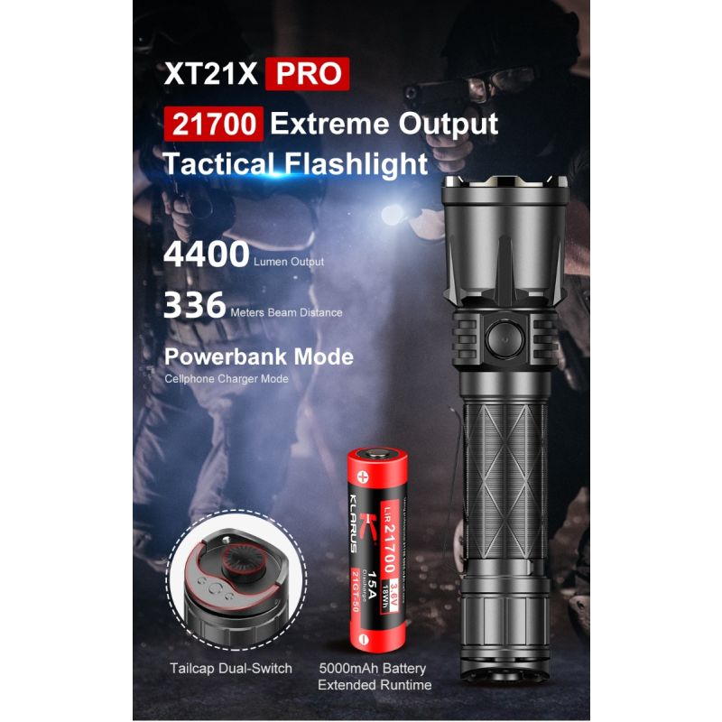 Klarus XT21X Pro odolné svietidlo 4400 lúmenov s 21700 batériou výkonné LED univerzálne vonkajšie svietidlo