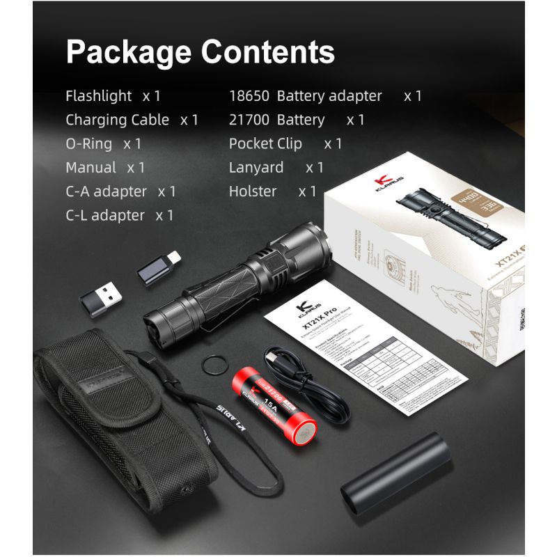 Klarus XT21X Pro odolné svietidlo 4400 lúmenov s 21700 batériou výkonné LED univerzálne vonkajšie svietidlo