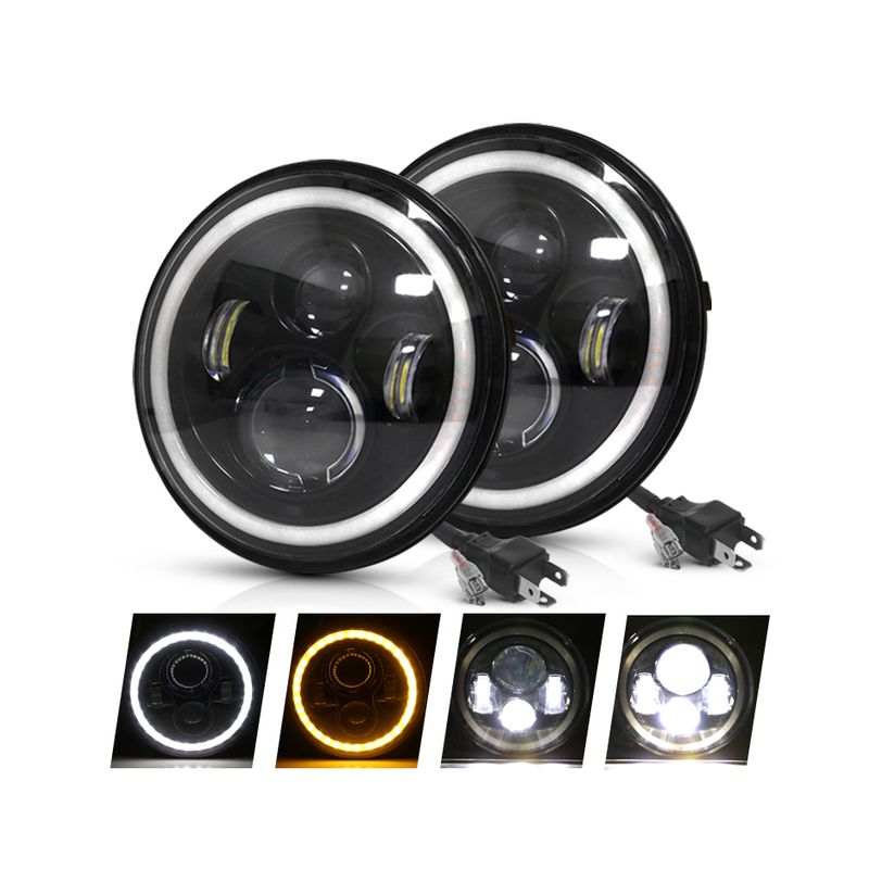 7 palcový LED svetlomet CO LIGHT H4 DRL pre Jeep Wrangler Lada Niva multifunkčný žlto-biely Angel Eye