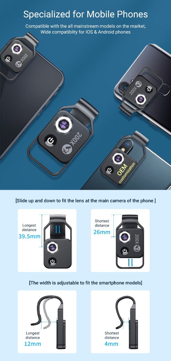 APEXEL 200X mikroskopická šošovka s CPL mobilným LED svetlom pre iPhone Samsung, ideálne pre makro fotografiu