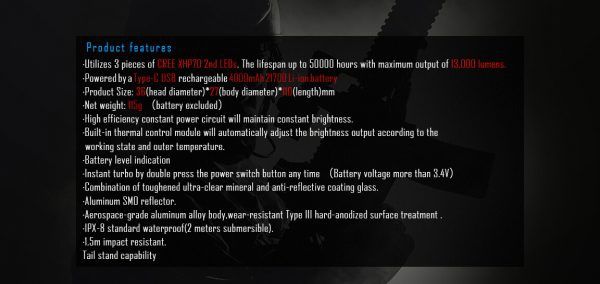 IMAlENT MS03 XHP70 baterka ultra-jasné svietidlo 13000 lúmenov 324 metrov dosah outdoorové svietidlo