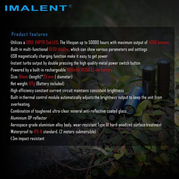 IMALENT LD70 LED baterka 4000 lúmenov, kompaktný dizajn pre dobrodruhov, spoľahlivý zdroj svetla s OLED displejom