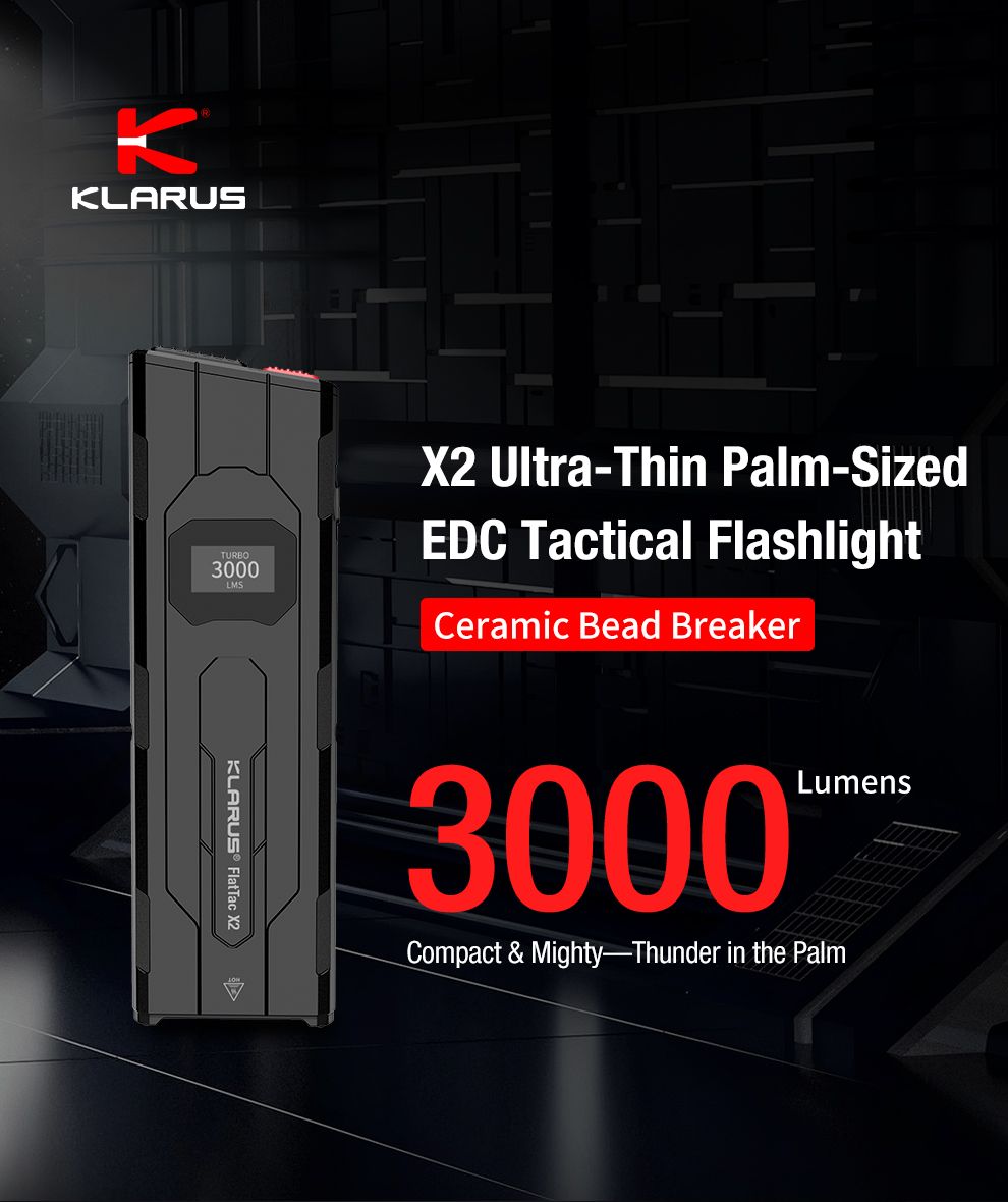 Klarus X2 3000 lúmenov Ultratenká taktická baterka USB-C LED vreckové svetlo. Odolná pre sebaobranu a outdoor výbavu.