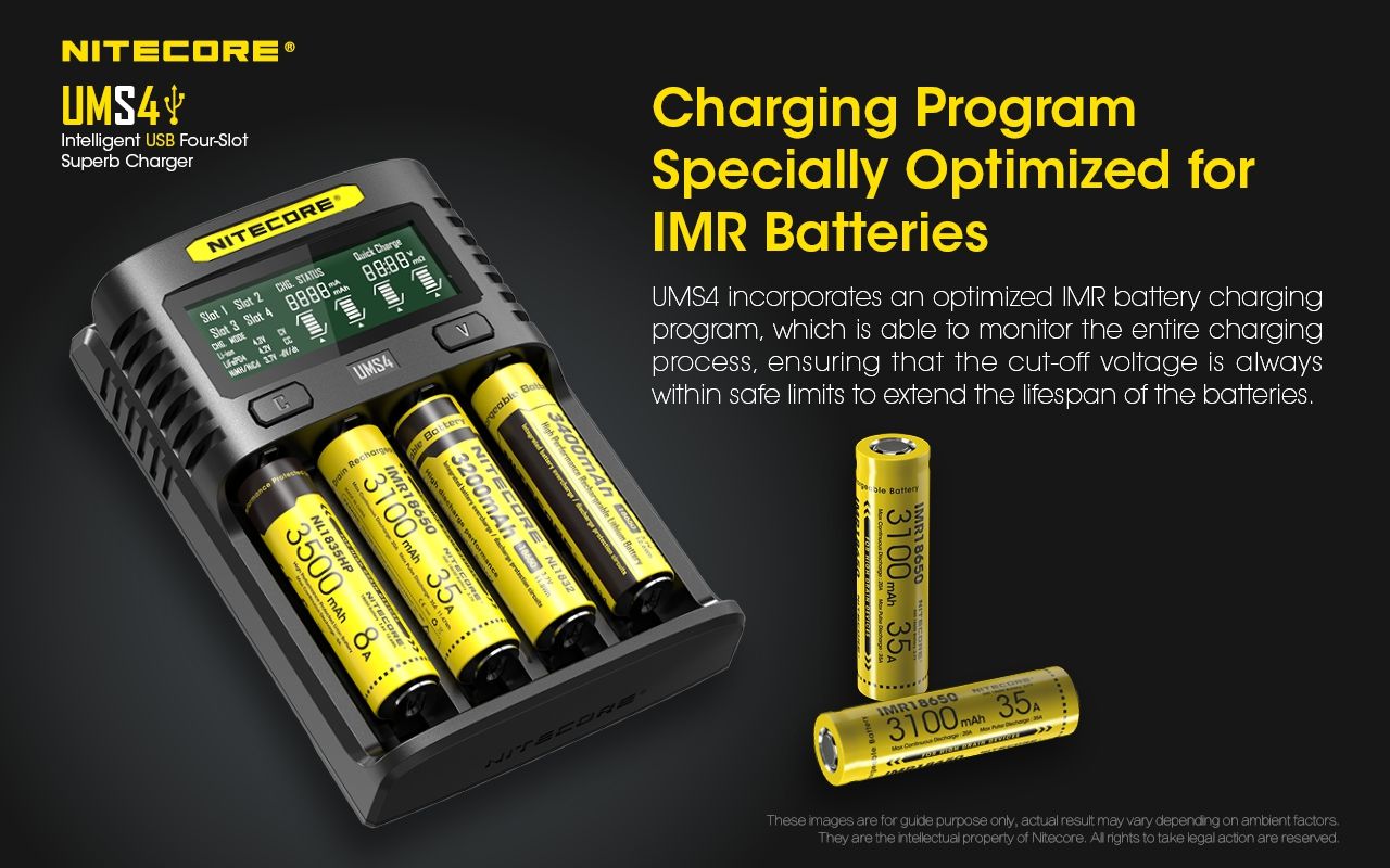 Nitecore UMS4 Inteligentná USB rýchlonabíjačka so štyrmi slotmi a USB-C pre inteligentné nabíjanie 18650, 21700, 26650