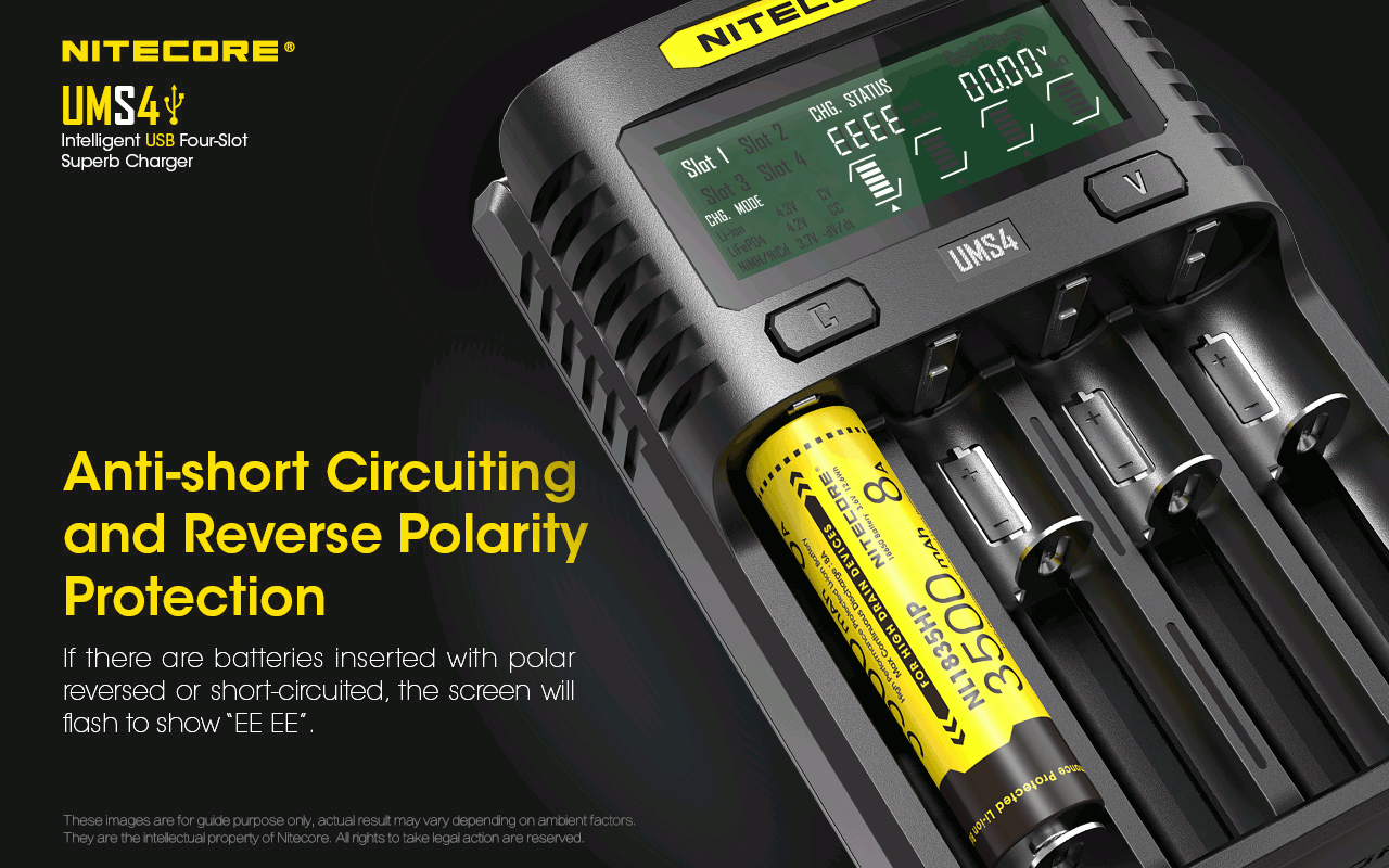 Nitecore UMS4 Inteligentná USB rýchlonabíjačka so štyrmi slotmi a USB-C pre inteligentné nabíjanie 18650, 21700, 26650