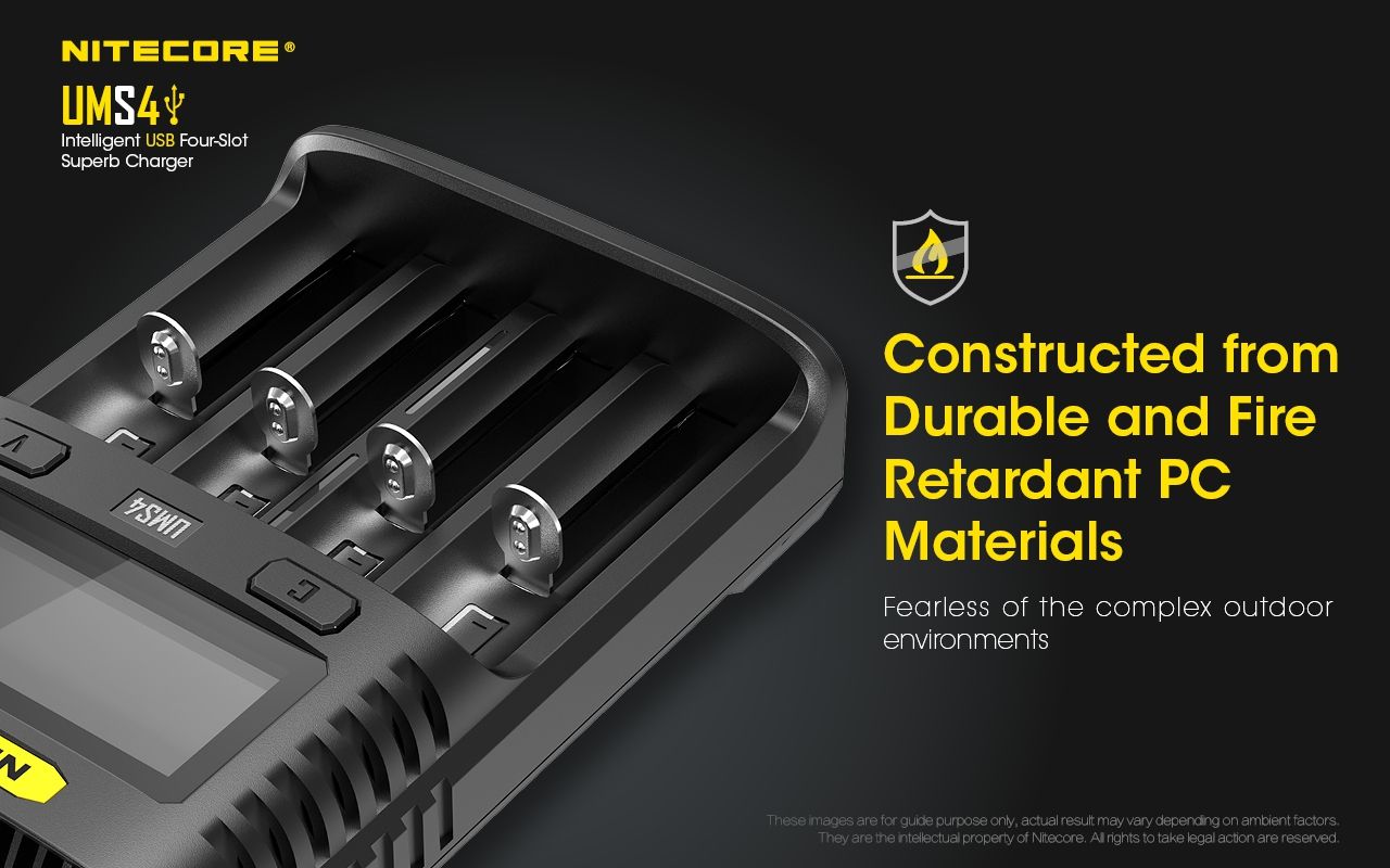 Nitecore UMS4 Inteligentná USB rýchlonabíjačka so štyrmi slotmi a USB-C pre inteligentné nabíjanie 18650, 21700, 26650