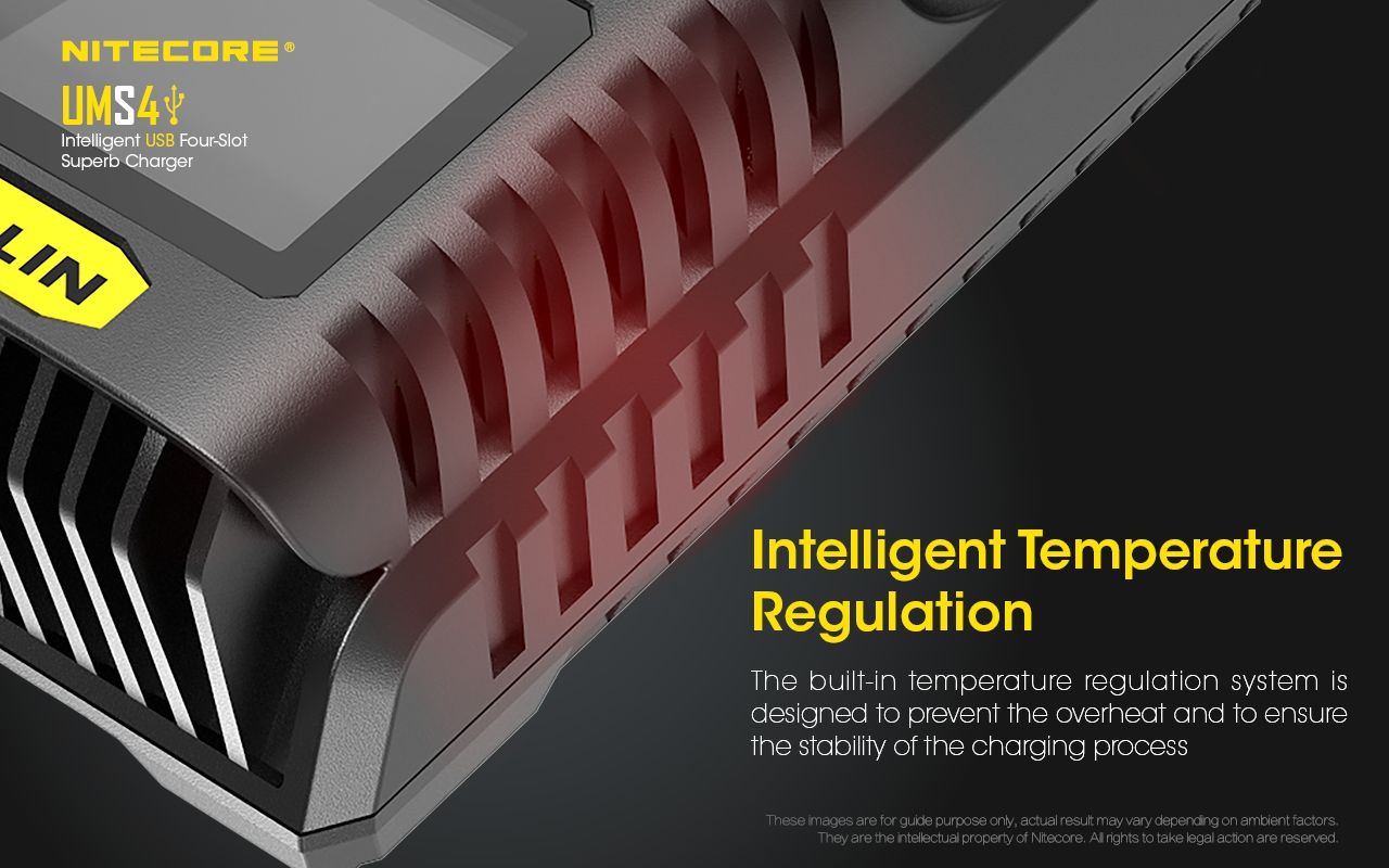 Nitecore UMS4 Inteligentná USB rýchlonabíjačka so štyrmi slotmi a USB-C pre inteligentné nabíjanie 18650, 21700, 26650