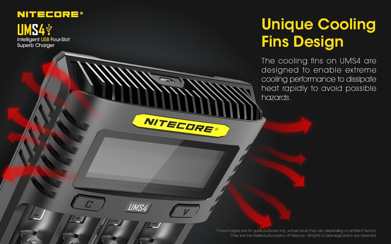 Nitecore UMS4 Inteligentná USB rýchlonabíjačka so štyrmi slotmi a USB-C pre inteligentné nabíjanie 18650, 21700, 26650