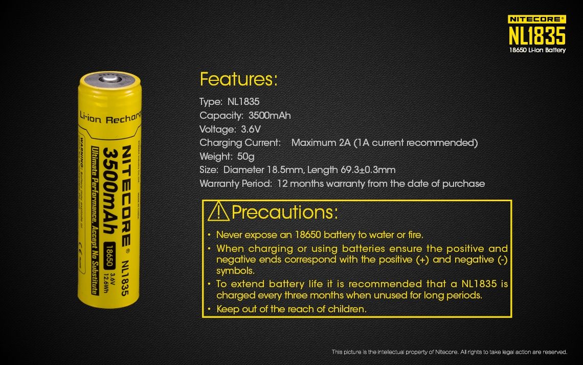 Nitecore 18650 NL1835 3500mAh Li-ion nabíjateľná batéria pre dlhotrvajúci výkon a spoľahlivý výkon