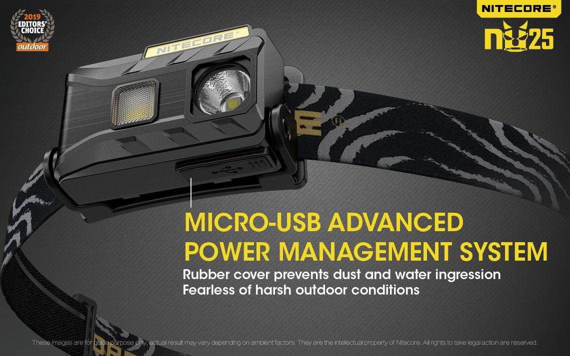 Nitecore NU25 XP-G2 S3 LED nabíjateľná čelovka 360 lúmenov ľahký dobrodružný doplnok na vonkajšie osvetlenie